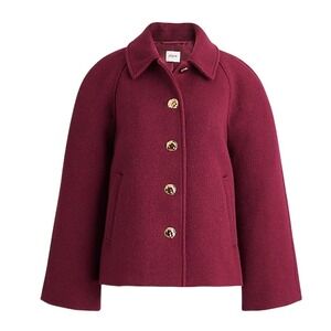 J. Crew Cropped Wool-Blend Swing Coat Capelette Vintage Burgundy L